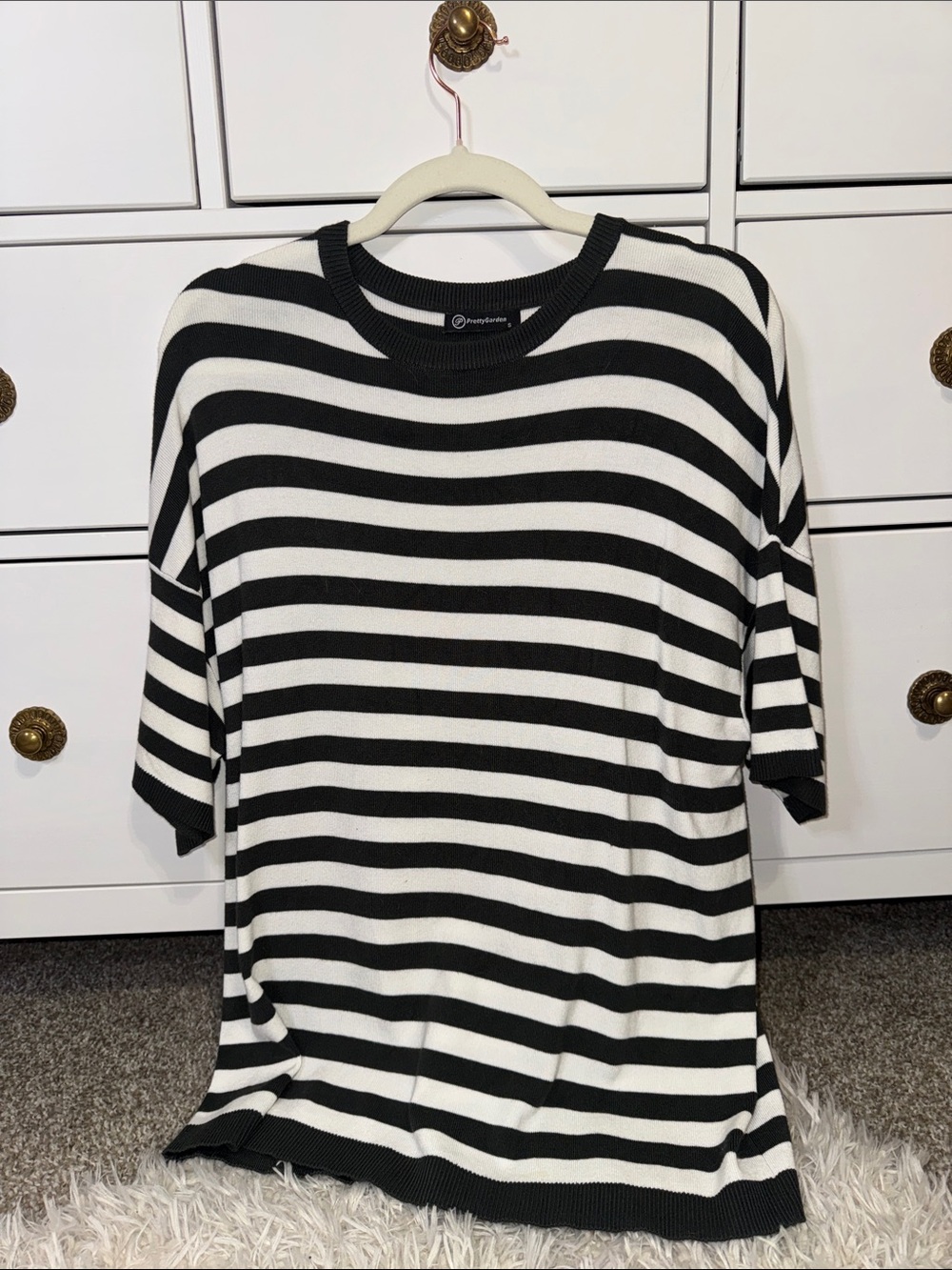 Relaxed Crewneck Striped Short-Sleeve Top - Green/White - Picture 3 of 5